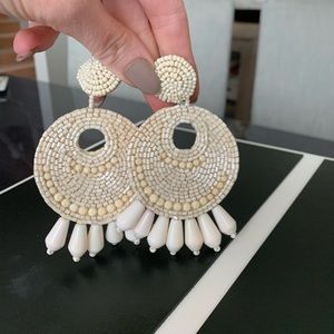 Kenneth Jay Lane White Beaded Oversized Earrings